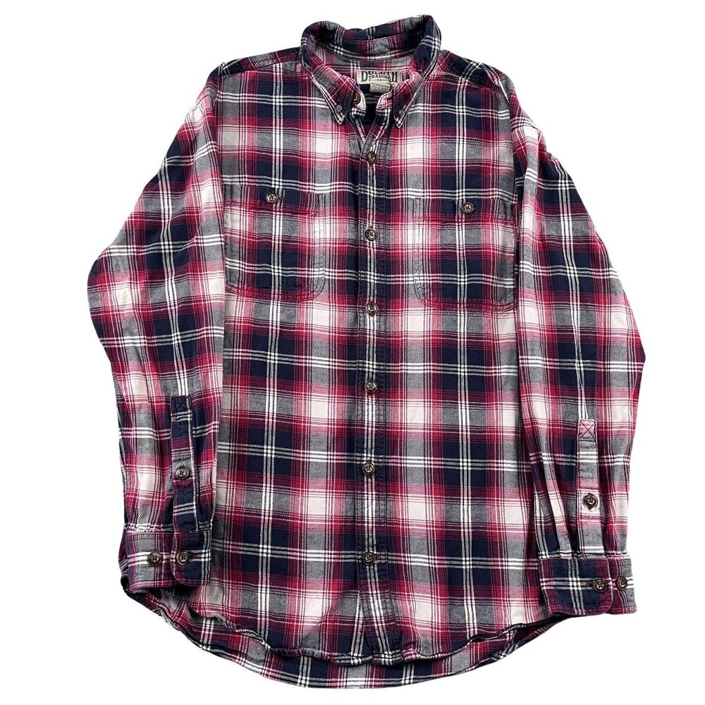 Duluth Trading Co Flannel Button Down Shirt Mens Medium Grey Red Cotton Fall